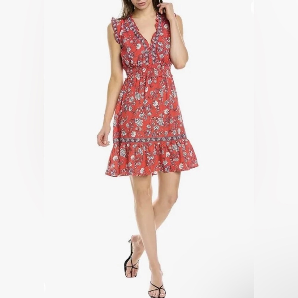 Max Studio Women's Ruffle Smocked Waist Short Dress Size L New